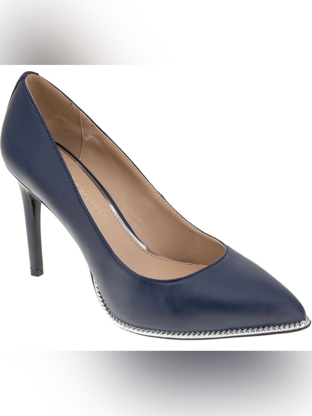 BCBGeneration Navy Blue Pointed Toe Stiletto Heels with Silver Trim